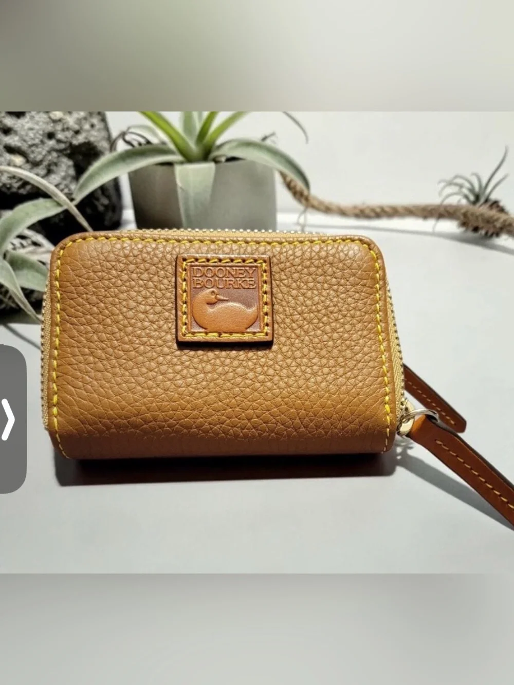 Dooney & Bourke Tan and Cream Pebbled Leather Zip Wallet